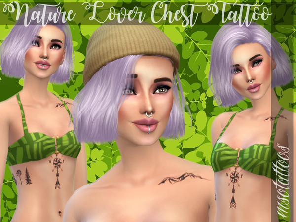 Sims 4 — Nature Lover Chest Tattoo by luvjake_ — For females only. 4 different swatches (separate tattoos or all of them