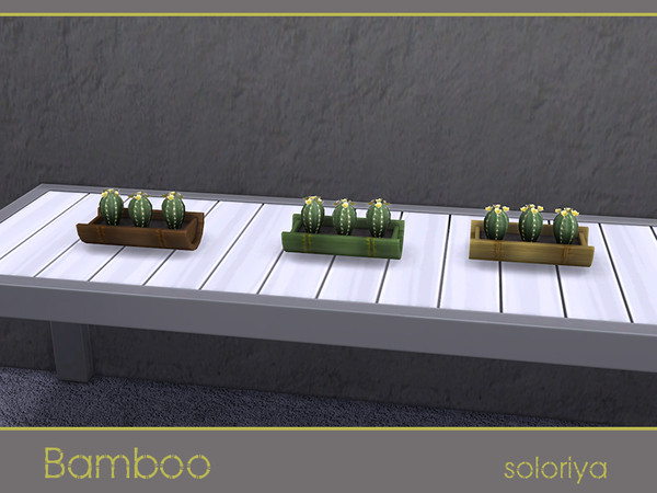 Sims 4 — Bamboo Cacti by soloriya — Three cacti in a bamboo pot. 3 color variations. Part of Bamboo set. Category: