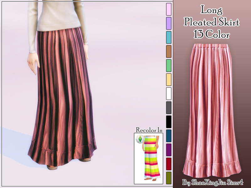 The Sims Resource Long Pleated Skirt 13 Color