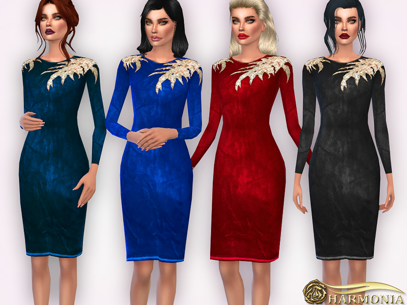 The Sims Resource - Gold Leaf Velvet Bodycon Dress