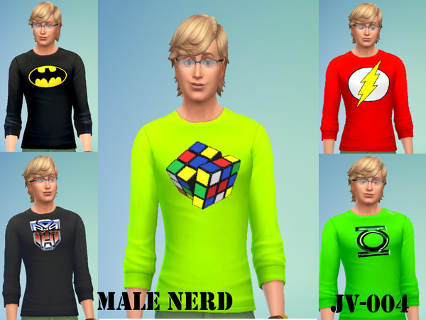 Sims 4 — Male Nerd JV003 by JayVader — Some fun and nerdy long sleeve shirts for your geeky sims.