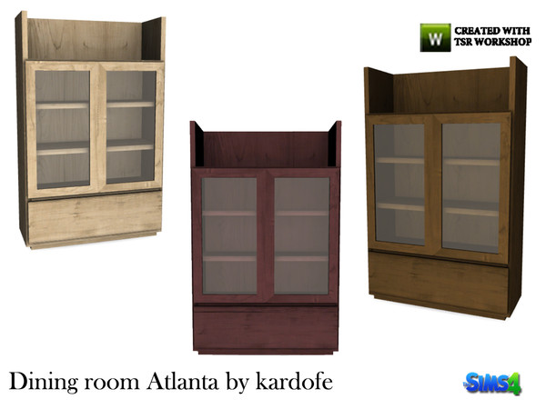 Sims 4 — kardofe_Dining room Atlanta_Cabinet by kardofe — Cabinet with glass doors to expose all the crockery, wood with