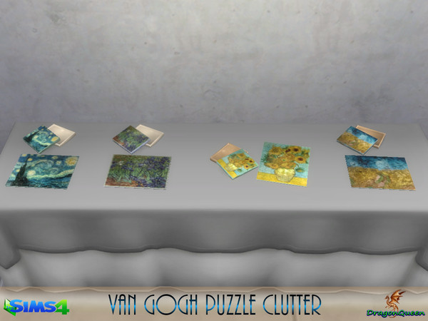 Sims 4 — Van Gogh Puzzle Clutter by DragonQueen — A set of four completed Van Gogh puzzles provide a bit of hobbyist's