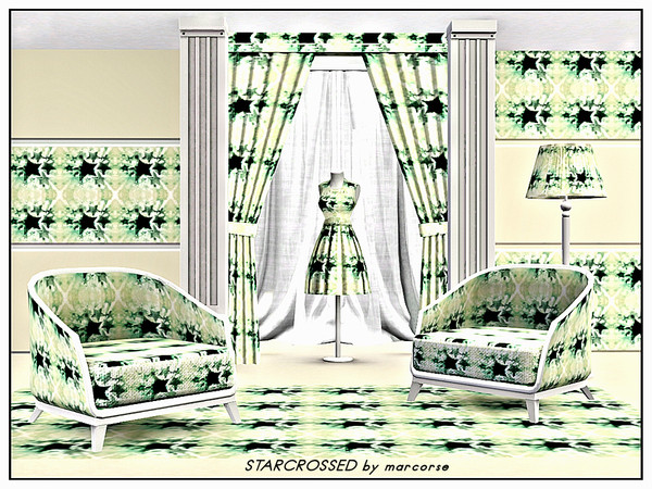 Sims 3 — Starcrossed_marcorse by marcorse — Geometric pattern: exploding stars and light beams in blue and yellow