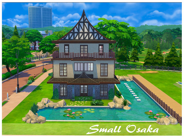 Sims 4 — Small Osaka (No CC) by kaito_nikura — Japanese style inspired house. It has 3 bedrooms and 3 bathrooms. Also it