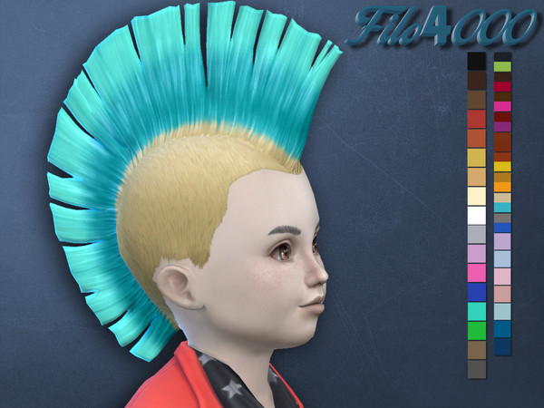 Sims 4 — Toddler Hair 09: Mohawk by filo40002 — Adult toddler hair mesh conversion. There are 35 hair colours to choose