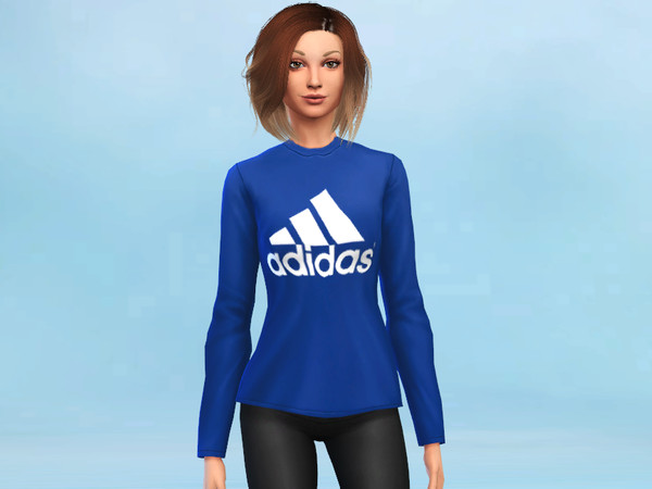 Sims 4 — Unisex Adidas Shirt by Hasufel — Unisex Adidas Shirt. Long sleeves. Color blue. Created by Hasufel.