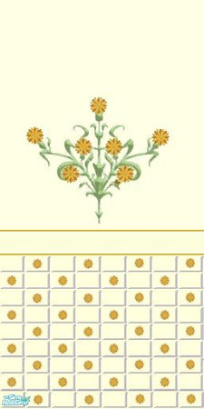Sims 2 — Pretty Flower Wall Tile in Yellow by Louisa — A wall to match the Maxis Pretty Flower Floor Tile in Yellow.
