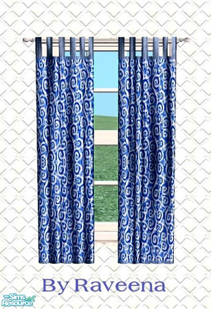 Sims 2 — Traditional Curtain - Blue Design by Raveena — You need BitzyBus's mesh for this object to work in your game.