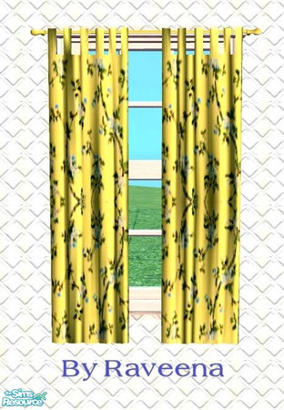 Sims 2 — Traditional Curtain - Yellow Design by Raveena — You need BitzyBus's mesh for this object to work in your game.