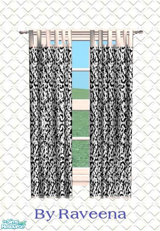Sims 2 — Traditional Curtain - Blk, White Flower by Raveena — You need BitzyBus's mesh for this object to work in your