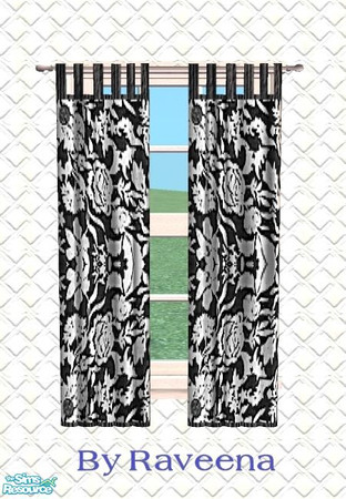 Sims 2 — Traditional Curtain - Black Flower by Raveena — You need BitzyBus's mesh for this object to work in your game.