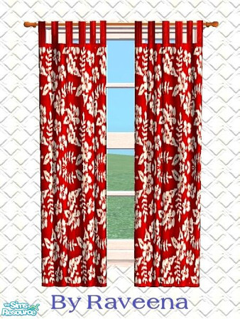 Sims 2 — Traditional Curtain - Red Flower by Raveena — You need BitzyBus's mesh for this object to work in your game.