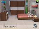 Sims 4 — Lluna set bedroom by xyra332 — Bedroom set Contains: double bed, dresser, end table, drawer, painting and table