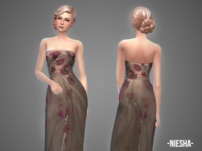 Sims 4 — Niesha - gown by -April- — Hey! This one is a floral-patterned chiffon gown which comes in 3 color variations.