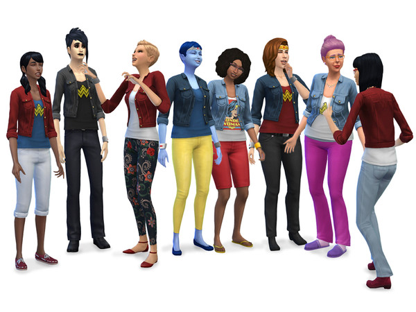 Sims 4 — Wonder Woman Fan Outfit Set 01 by Whistlebinky — A set of Wonder Woman denim jackets and accessories for your