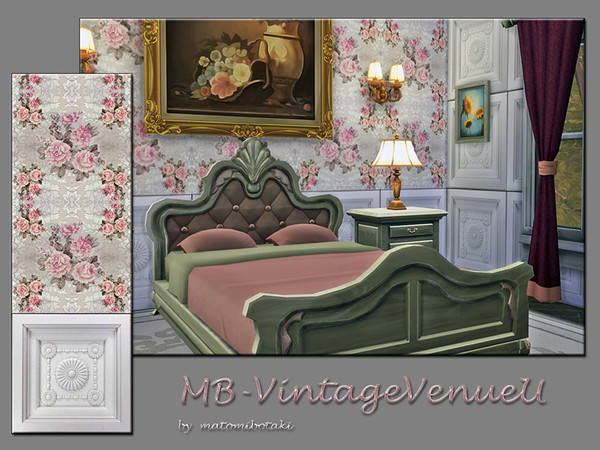 Sims 4 — MB-VintageVenueU by matomibotaki — MB-VintageVenueU, elegant wallpaper with wooden panels and upper wallpaper
