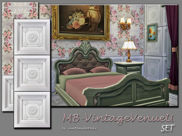 Sims 4 — MB-VintageVenueU_SET by matomibotaki — MB-VintageVenueU_SET, matching old fashion wallpaper and paneling, partly