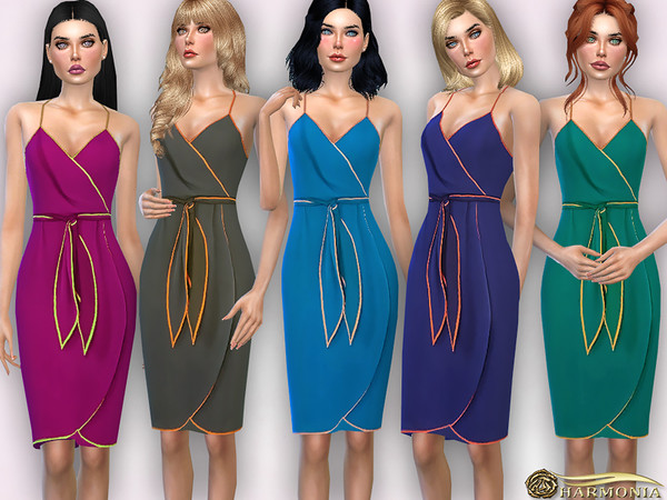 Sims 4 — Colored Trims Wrap Dress by Harmonia — 8 color Please do not use my textures. Please do not re-upload. Please