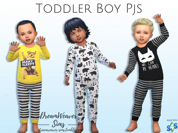 Sims 4 — Toddler Boy Pjs 01 by DreamWeaver_Sims — Set of 3 adorable boy pjs for toddlers only hope you enjoy! 