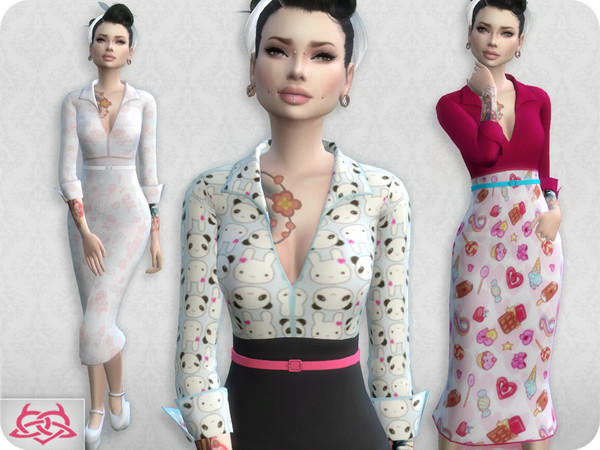 Sims 4 — Set Blouse / Skirt RECOLOR 4 by Colores_Urbanos — 5 recolors - kawaii Need mesh, look at recommended. Your game