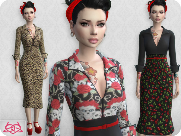 Sims 4 — Set Blouse / Skirt RECOLOR 7 by Colores_Urbanos — 5 recolors - pin up Need mesh, look at recommended. Your game