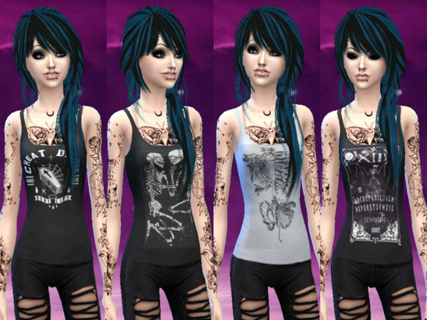 Sims 4 — Emo/goth/scene/alternative tops by MaruChanBe2 — Few tops for teens/adults. You don't need a mesh.