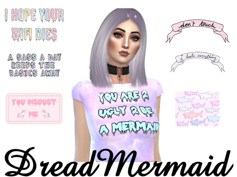 Sims 4 The Sims Resource | DreadMermaid | Pastel Goth Graphic Tumblr Crop Tops by TSR Creator