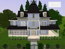 Sims 3 — Blue Victorian by whitetea — A large, blue Victorian house with a mansard styled roof. It's only slightly