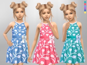 Sims 4 — Girls Floral Halter Dress by SweetDreamsZzzzz — Set of 6 girls halter summer dresses for everyday and party wear