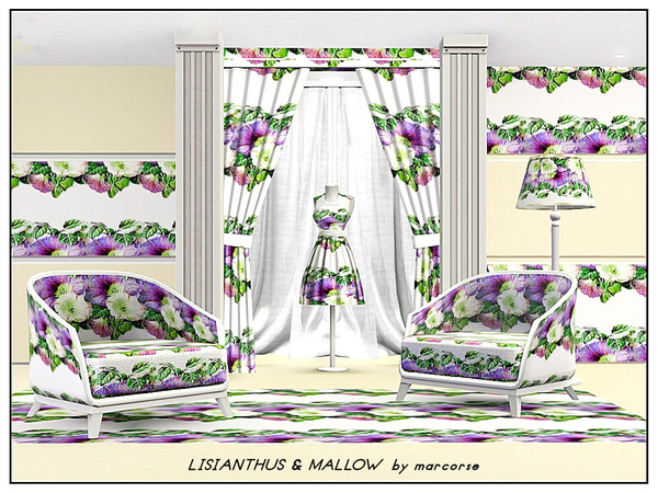 Sims 3 — Lisiant&Mallow_marcorse by marcorse — Fabric pattern - lisianthus and mallow flowers.