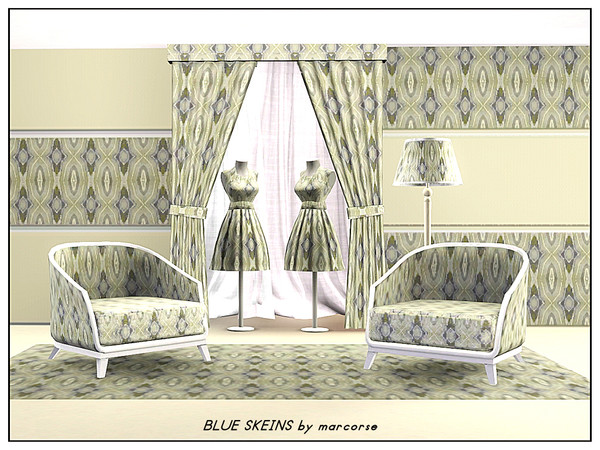 Sims 3 — Blue Skeins_marcorse by marcorse — Abstract pattern: vertical 'skeins' in blue, grey and yellow