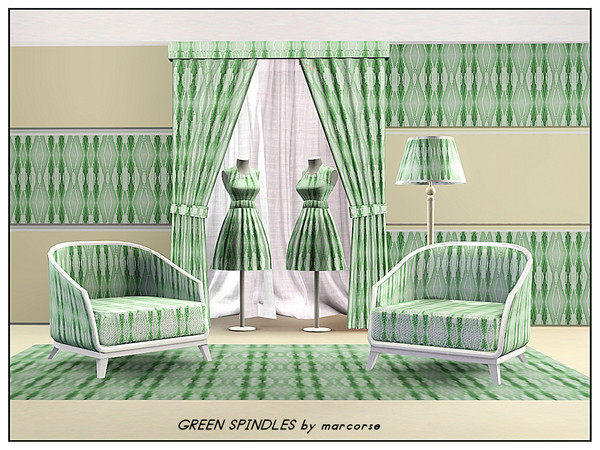 Sims 3 — Green Spindles_marcorse by marcorse — Abstract pattern: vertical spindle shapes in shades of green
