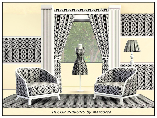 Sims 3 — Decor Ribbons_marcorse by marcorse — Fabric pattern: Vertical decorated ribbons in black grey and white