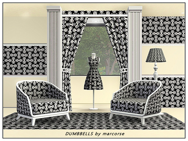Sims 3 — Dumbbells_marcorse by marcorse — Fabric pattern: black and white dumbbell shapes in vertical and horizontal