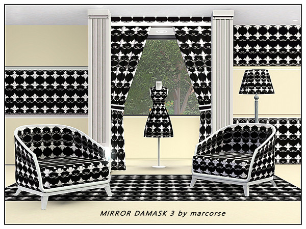 Sims 3 — Mirror Damask 3_marcorse by marcorse — Fabric pattern: black and white quasi damask design with mirrored
