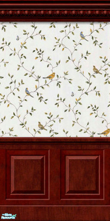 Sims 2 — Birds and Vines - DW Double by merdj — Birds and Vines wallpaper with dark wood double coffered panel.
