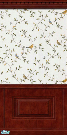 Sims 2 — Birds and Vines - DW Single by merdj — Birds and Vines wallpaper with dark wood single coffered panel.