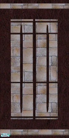 Sims 2 — Dark Wood-n-Stone Wall Bars by tlkaska — This Dark Wood-n-Stone Panel with Bars is inspired by the Maxis