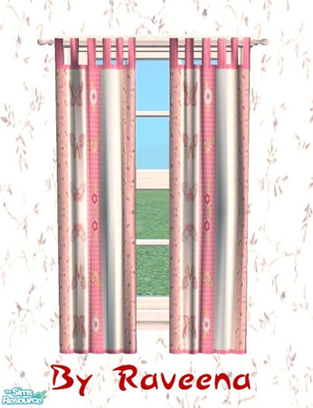 Sims 2 — Childrens Curtains 2 - Pink Butterfly by Raveena — You need BitzyBus's mesh file for these objects to show in