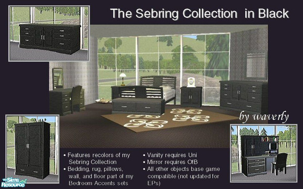 Sims 2 — The Sebring Collection in Black by Waverly — Top Notch. Tired of the way your old bedroom looks? Kick it up a
