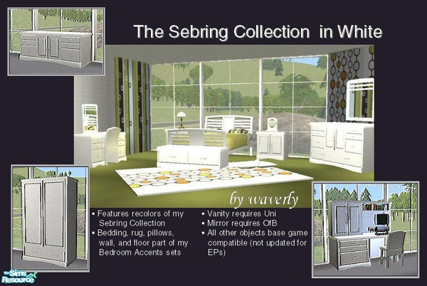 Sims 2 — The Sebring Collection in White by Waverly — Top Notch. Tired of the way your old bedroom looks? Kick it up a