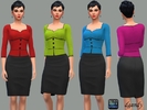 Sims 4 — Pencil Skirt and Top with 3 Buttons by Dgandy — A black pencil skirt paired with a matching top with black trim