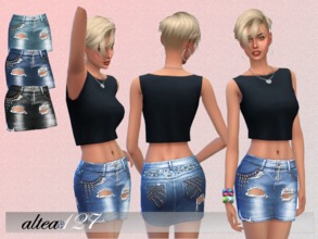 Sims 4 — Denim skirt by altea127 — Denim skirt with with beads 