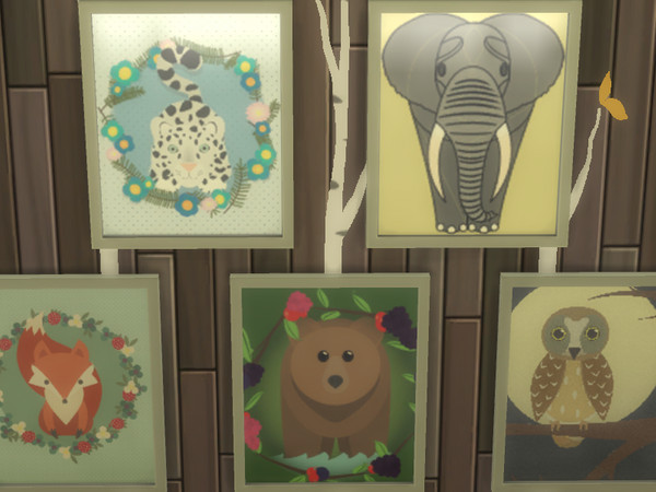 Sims 4 — Animal Paintings by irelasam0 — Cartoon Animal Paintings, great for children's bedrooms 5 Swatches: Fox, Owl,