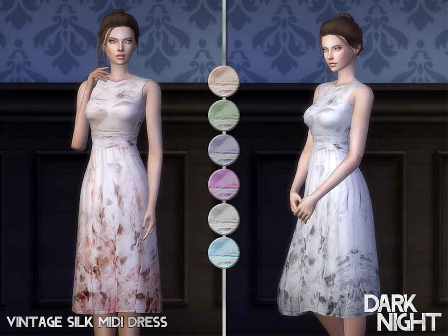 The Sims Resource - Vintage Silk Midi Dress
