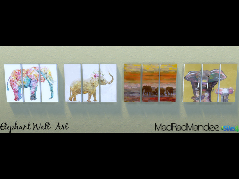 The Sims Resource | Elephant Tri Panel Wall Art