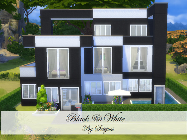 Sims 4 — Modern Black & White by setejuss — Modern house in Windenburg with large kitchen, sitting room, office, 3
