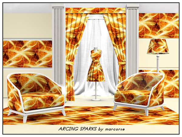 Sims 3 — Arcing Sparks_marcorse by marcorse — Abstract pattern: bright arcing sparks over abstract orange/brown