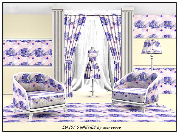 Sims 3 — Daisy Swathes_marcorse by marcorse — Fabric pattern - deep blue daisy shapes in a swathed design with palest